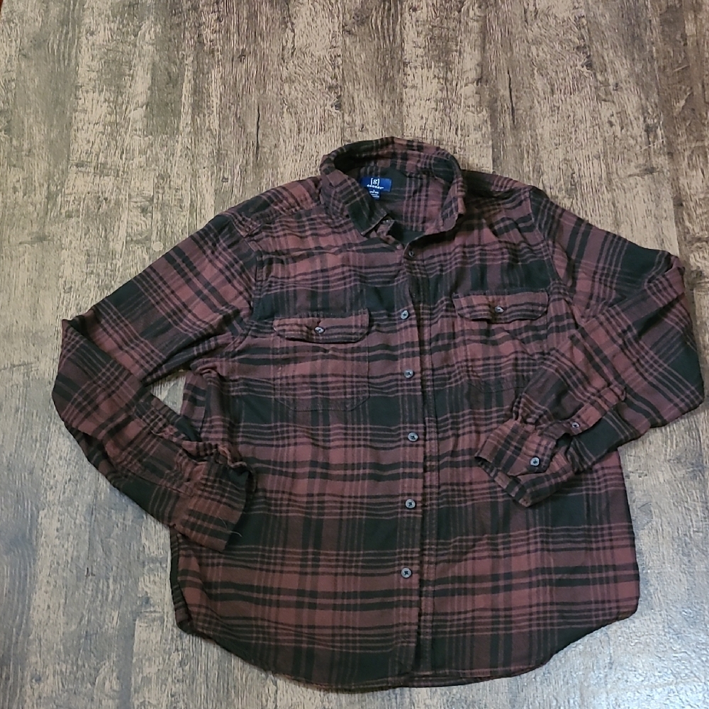 George Mens Black and Brown Collard Button Down Shirt